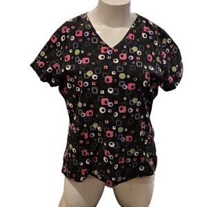 [SB Scrub] Pink & White Circle Square Scrub Top - Size L